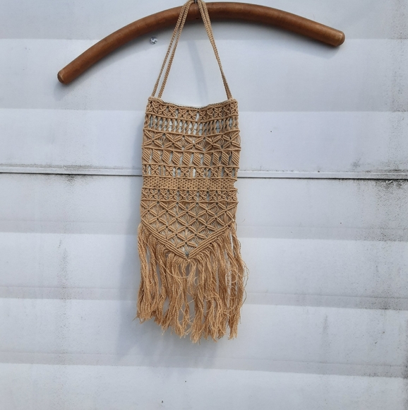 Vintage Handbags - Vintage woven macrame small satchel bag